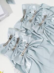 6PCS Satin Ribbon Oversized Bow Hair Clip Solid Color Fairy Beauty Back Head Spring Clip Summer Fresh Sweet Hair Accessories For Girls - Green - View 7