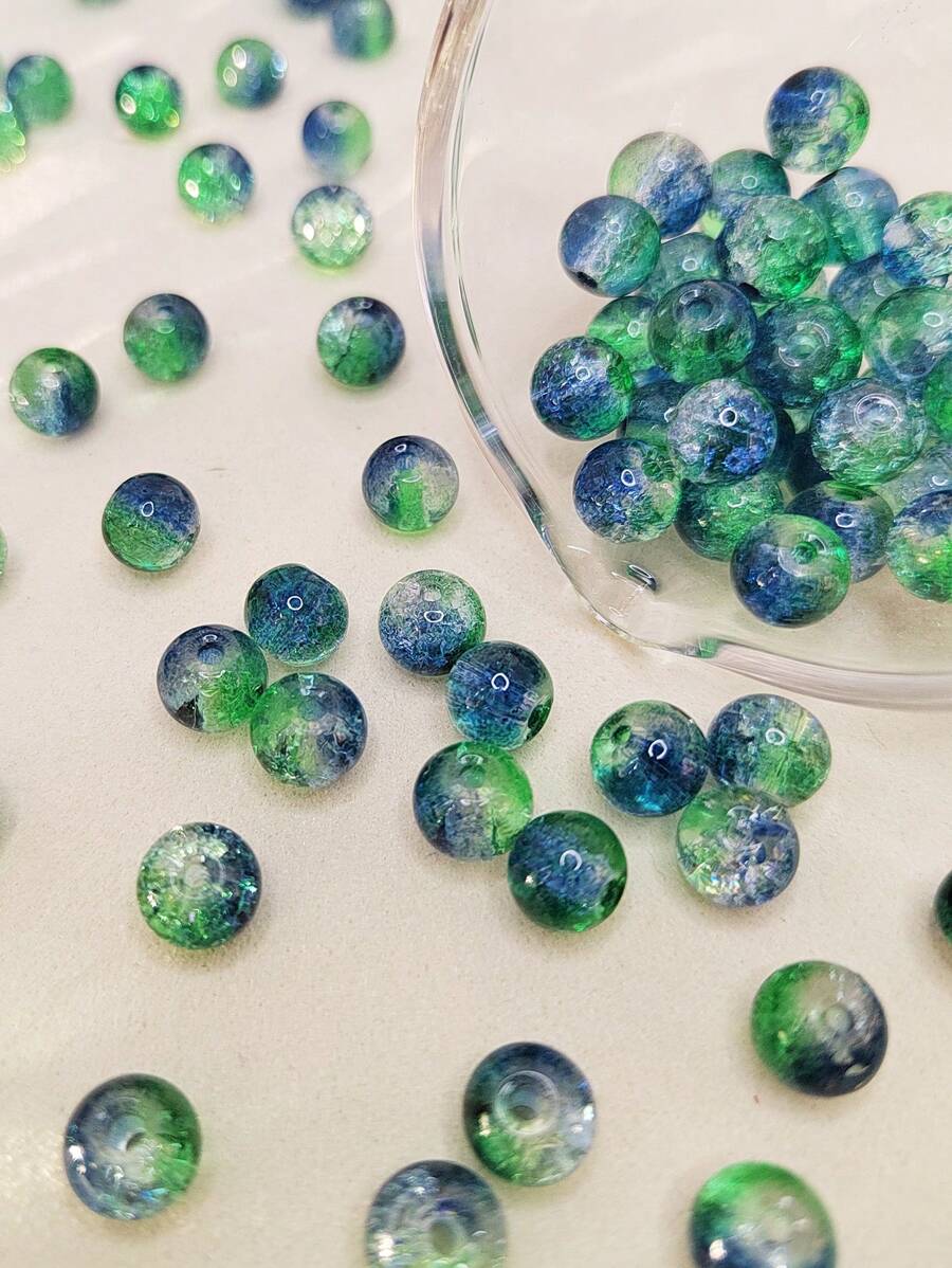 50pcs Two-Color Glass Beads, Round Loose Spacer Beads For DIY Bracelet, Necklace Or Earring Making, Ideal As Gift For Friends Or Mom - Two-color Popping Beads - View 1
