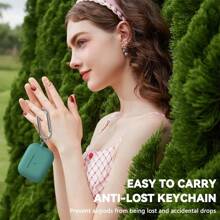 1pc Solid Color Silicone Protective Case With Carabiner Strap & Cleaning Brush - Olive Green - View 4