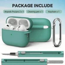 1pc Solid Color Silicone Protective Case With Carabiner Strap & Cleaning Brush - Olive Green - View 3