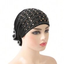 1 pieza Turbante de mujer con sombrero decorado con cristales y efecto arrugado, accesorio de invierno y otoño