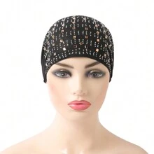 1 pieza Turbante de mujer con sombrero decorado con cristales y efecto arrugado, accesorio de invierno y otoño