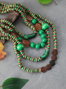 Bohemian Style Handmade Beaded Multi-Layer Wooden Necklace - Multicolor - View 4