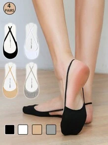 4 paires de chaussettes invisibles pour femmes pour talons hauts, semelle basse de couleur unie, légères et antidérapantes, idéales pour l'été