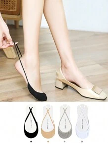 4 paires de chaussettes invisibles pour femmes pour talons hauts, semelle basse de couleur unie, légères et antidérapantes, idéales pour l'été
