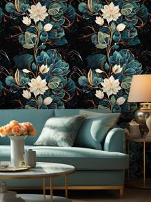 1pc Vintage Thickened Hand-Painted Black And Gold Blooming Floral Non-Waterproof, Stain-Resistant, Easy-To-Clean DIY Home Decor, For Kitchen Cabinets, Table And Chairs, Bedroom Background, Home Renovation, Self-Adhesive Wallpaper, Wall Sticker, Wallpaper, Renovation Stickers Peel Wall Panels, Wall Paper, Wallpapers, Spring Decoration Items Refresh Your Home, Rama Decoration Stickers Gifts Birthday Graduation - Multicolor - View 2