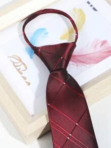 1 件男士休闲渐变条纹格子图案领带，带拉链，适合商务和日常穿着男士领带 - A - 查看 9