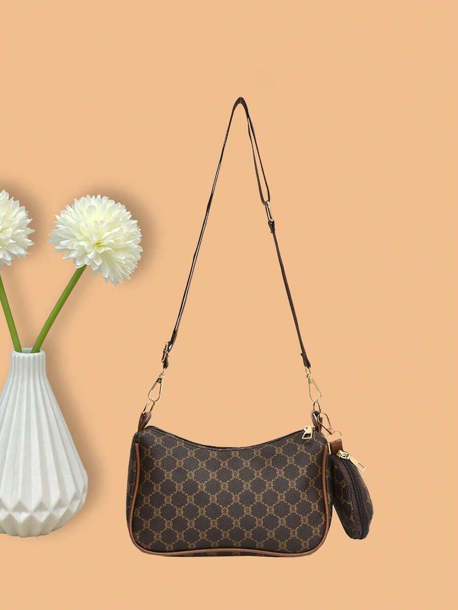 Retro Printed Handbag 2024 New Pillow Tide Shoulder Cross-Body Bag Mother Small Square Bag With Foreign Flavor - Brown - View 1