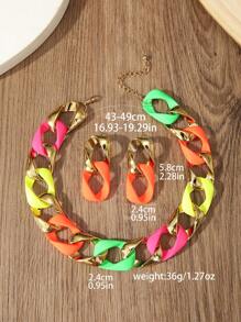 3pcs/Set Charm Resin Twisted Braid Chain Fashionable Jewelry Set For Women - Multicolor - View 3