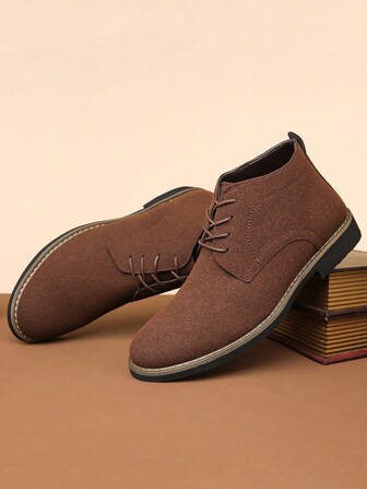 男士啞光休閒商務高筒靴，多功能英式麂皮柔軟皮靴