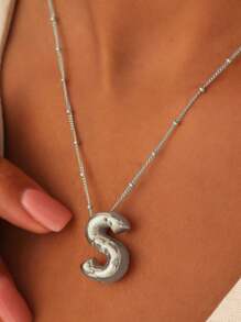 Collar de colgante de letra inicial grueso de burbuja de globo de alfabeto de cobre de acero inoxidable para mujer joyería