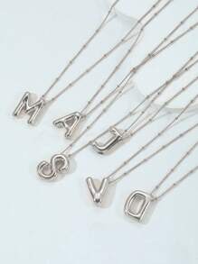 Collar de colgante de letra inicial grueso de burbuja de globo de alfabeto de cobre de acero inoxidable para mujer joyería