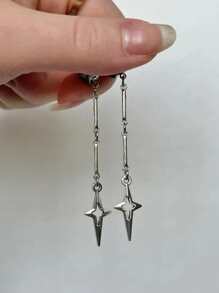 1pair Gothic Jewelry Cross Star Drop Earrings Punk Charms Stitching Rivet Earrings For Women Korean Fashion Accessories