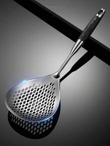 Stainless Steel Large Size Commercial Colander Ladle With Filter Mesh, Kitchen Cooking Tools For Frying, Scooping Noodles And Dumplings,Kitchen,Kitchen Items,Food,Cooking,Camping,Vacation,Beach,Room Decor,Organizer,Party,Travel. - Silver - View 3