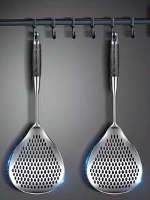 Stainless Steel Large Size Commercial Colander Ladle With Filter Mesh, Kitchen Cooking Tools For Frying, Scooping Noodles And Dumplings,Kitchen,Kitchen Items,Food,Cooking,Camping,Vacation,Beach,Room Decor,Organizer,Party,Travel. - Silver - View 6