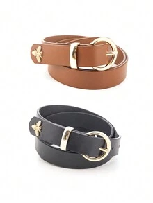 Spring/Summer Vintage Skinny Black/Camel Bee Waist Belt, All-Match Silk Dress Waistband