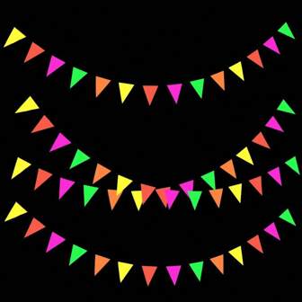3 metri/confezione,bandiere neon reattive alla luce nera, max 5 colori, grandi dimensioni, decorazioni appese per feste, discoteche, feste a tema anni '80 e luminescenti, addobbi per feste a tema, compleanni, bar, casa, decorazioni per feste rock & roll