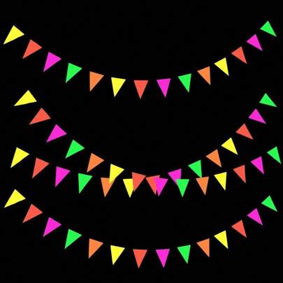 3M/Pack Big Size Max 5Colour Neon Paper Glow Flag Banner Hanging Decorations,80s Glow In The Dark Party Flag Banner Black Light Reactive Paper Garland Neon Party Streamers For Birthday Disco Theme Party Bar
