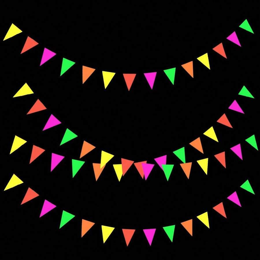 3M/Pack Big Size Max 5Colour Neon Paper Glow Flag Banner Hanging Decorations,80s Glow In The Dark Party Flag Banner Black Light Reactive Paper Garland Neon Party Streamers For Birthday Disco Theme Party Bar