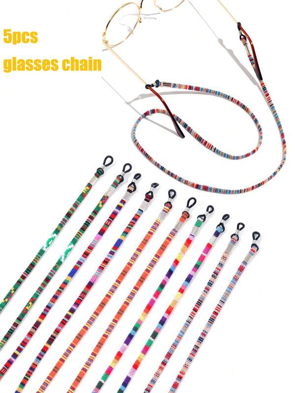 5 Peças Cordão Boêmio para Óculos, Bloco de Cores, Divisão, Antiderrapante, Correia de Óculos de Sol, Leitura, Corrente Colorida de Óculos, Acessórios de Óculos para Mulheres