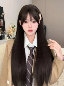 alicegarden 1入組合成耐高溫直髮假髮，黑色，長30英寸，由纖維製成，適用於日常使用，自然逼真的假髮