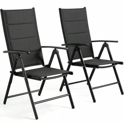Set Of 2 Garden Chairs With High Backrest, Foldable, Aluminum Balcony Chair With Quilted Backrest And Seat, 7-Way Adjustable, Up To 120 Kg, Outdoor Dining Chair, Armrests Folding Chair