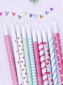 10入組/5入組隨機迷你彩色小花圖案，中性筆，學生文具，10色荧光笔，水性彩笔 - 彩色 - 查看 8