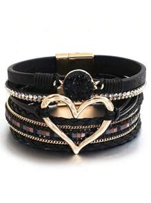 KISMIS針織皮革手鏈，波西米亞風格多層手鐲磁扣珠寶飾品，適用於少女，生日和節日禮物