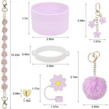 Bộ phụ kiện cốc bao gồm 1 dây đeo tay cầm bình nước, 1 đế cốc bằng silicon, 1 nắp ống hút bằng silicon, 2 phụ kiện trang trí cho cốc 40oz & 30oz, túi, hộp đựng, đồ lưu trữ, nhà bếp - Màu tím - Xem 3