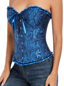 Corset crop top bustier strâns, cu șireturi, jacquard, modelator de corp