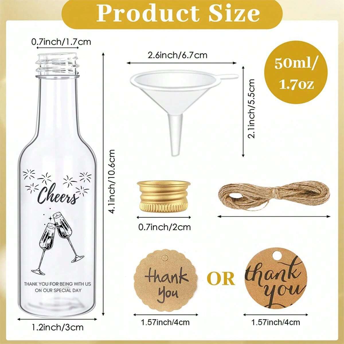 50 Gói Chai Rượu Mini, Chai Rượu Mini Kín Khí 1,8oz/50ml Chai Nhựa Nhỏ