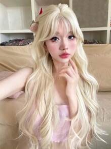 alicegarden 1 Synthetic Heat-Resistant ,Wavy Wigs Gold Wig ,28 Inches Long, Made Of Fiber, Suitable For Daily Use, Natural And Realistic Wig(Excluding Accessories)