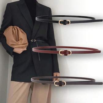 1 pièce Ceinture fine élégante pour femme, ceinture en cuir rétro décorative pour costumes, chemises, été, école