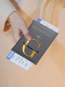 1pc Customized Name PU Passport Cover Passport Sleeve Holder Protector Bank Business Card Case Organizer Protective Slim Leather Portable Documents Storage Ultra Slim ID Card Wallet Coin Purse RFID Blocking Waterproof Women Man Travel Accessories DIY Personalized Any Name Letter Airplane Alphabet Initial Print Pattern For Office Business Air Ticket Clip Fold With Customiz Name