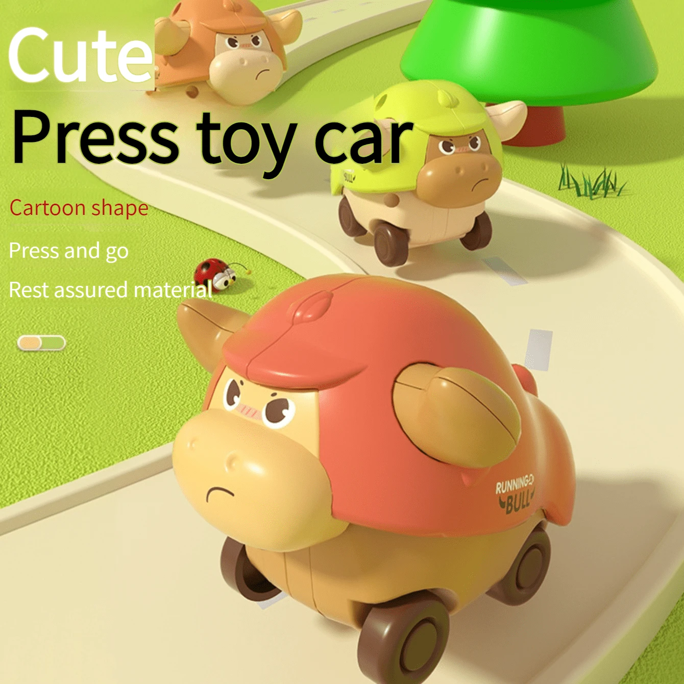 1 件装可爱惯性四轮卡通奶牛按压式迷你汽车，适合幼儿男孩和婴儿的趣味玩具车 - 小牛按壓車 - 查看 1