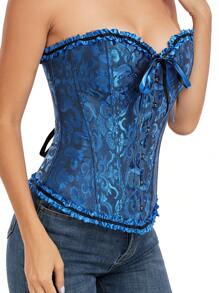 Corset crop top bustier strâns, cu șireturi, jacquard, modelator de corp