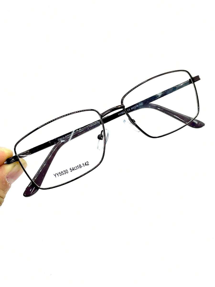 Armacao de grau oculos masculino YY5530 metal quadrado retangular aro completo - Castanho - Visão 1