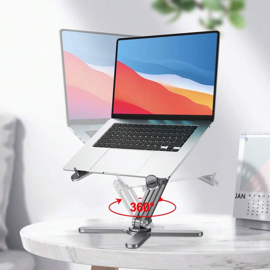 Laptop Stand 360 Rotation Portable Laptop Holder Foldable Laptop Riser,  Adjustable Laptop Stand For Desk, Compatible For Laptop, Tablet, Portable Monitor - Màu xám đen - Xem 1