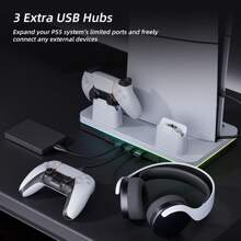Cooling Station For PS5 Slim Console (Disc & Digital), Mytrix PS5 Slim Stand With Fast Controller Charging Station, Controller Charger, 3 Speeds Cooling Fan, Headset Holder, RGB Lights & 3 USB Portsusb Multi Port Charging Station,Ps5 Digital Slim Cooling Stand,Ps5 Cooler - White - View 3