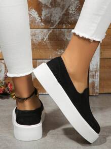 2024 New Velvet Women's Fashion Casual Shoes, Platform Wedge Sneakers, Slip-On Loafers (Please Order One Size Down If You Have Small Feet) - Black - View 3