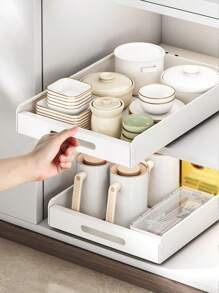 1pc Adjustable Pull-Out Cabinet Organizer - Expandable Metal Drawer For Kitchen Spices, Pots & Dishes Storage - Multicolor - View 11