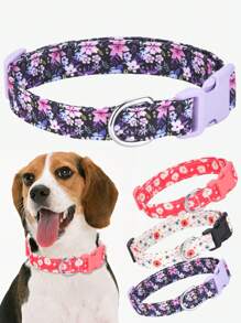 ECP515-1 Vòng cổ chó có hoa có mặt dây chuyền, Phụ kiện thú cưng bằng polyester có thể điều chỉnh, Thiết kế thoải mái cho chó nhỏ đến lớn - Màu tím - Xem 1