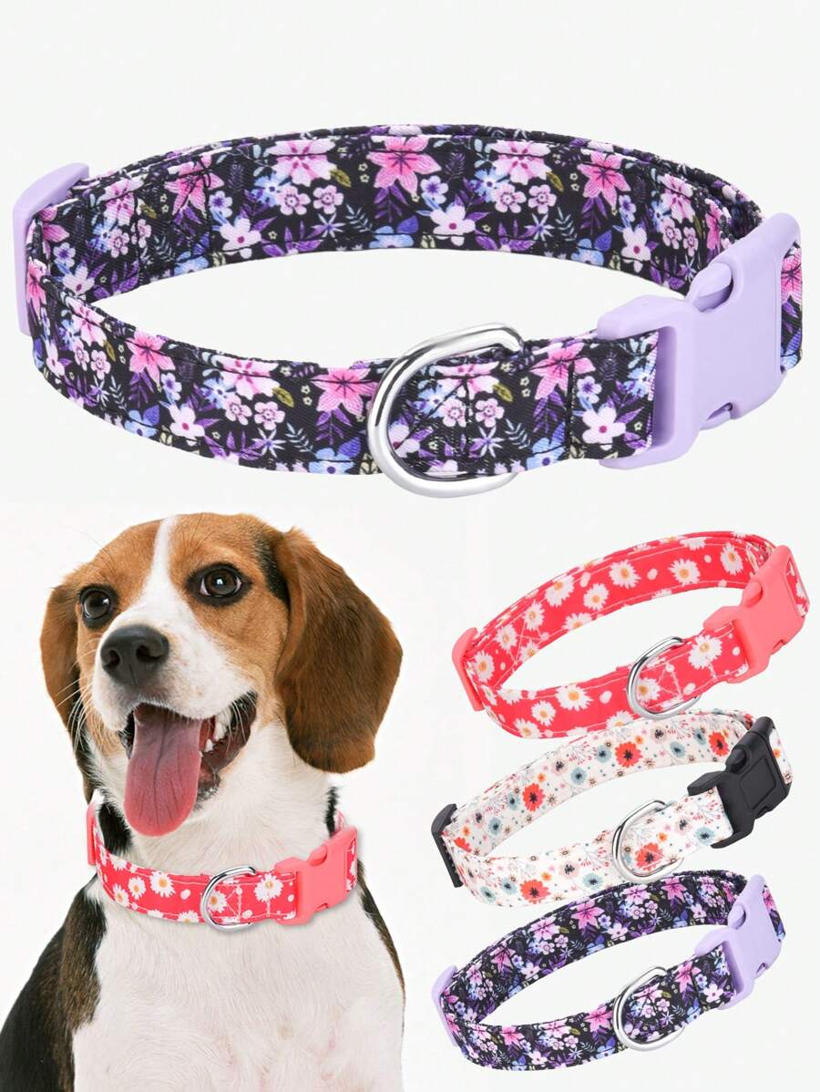 ECP515-1 Vòng cổ chó có hoa có mặt dây chuyền, Phụ kiện thú cưng bằng polyester có thể điều chỉnh, Thiết kế thoải mái cho chó nhỏ đến lớn - Màu tím - Xem 1
