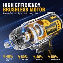 Alloyman 1/2 Inch Impact Wrench Cordless, Max Torque 555 Ft-Lbs Battery Impact Wrench 20V Brushless Motor 2000 RPM, With 6 Sockets, 3 Extension Bars, 4.0 AH Li-Ion Battery And 1 Hour Fast Charge Tools