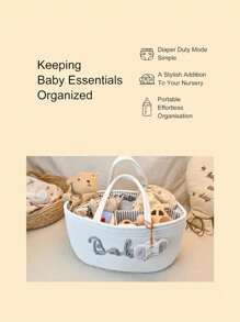 1 pieza Canasta para bebé para baby shower, búsqueda de registro de bebé, regalo de diseño de letra para bebé recién nacido, canasta de regalo de bebé de género neutro, regalo de baby shower, almacenamiento de guardería, bolsa MAMA decoración y regalos de baby shower para la familia - Multicolor - Ver 7