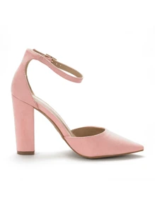 Women Ankle Strap Chunky Heel High Heels Pumps Closed Pointed Toe Fashionable Elegant Wedding Pump Shoes - Hồng - Xem 6