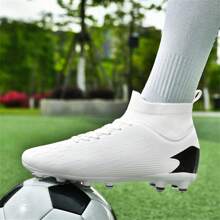 男式足球鞋，青少年足球训练钉鞋，防滑长钉 AG 足球鞋 - 白色 - 查看 7