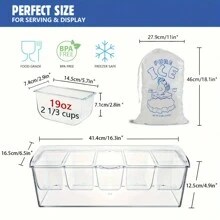 5-Compartment Chilled Condiment Server Tray - Keep-Your-Condiments-Fresh With Convenient Lid And Removable Compartments - Perfect For Party, Toppings Bar, And Garnish, Clear Ice Condiment Serving Tray For Social Gatherings And Events Gift Bag Party Kitchen