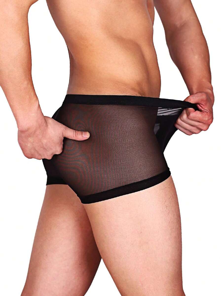 1pc Black Sexy Lingerie With Elastic Mesh And Fully Transparent Sexy Men's Underwear - Black - View 1