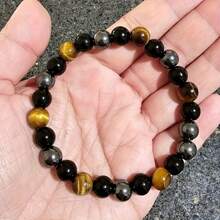 1 Vòng tay bảo vệ ba lớp Unisex từ đá Hematite Đá mắt hổ Obsidian - Cấu trúc bền bỉ, Năng lượng mạnh mẽ, Sự pha trộn độc đáo của đá quý - Món quà hoàn hảo cho nam giới, phụ nữ, Ngày của Cha và bất kỳ dịp đặc biệt nào - Nhiều màu - Xem 2